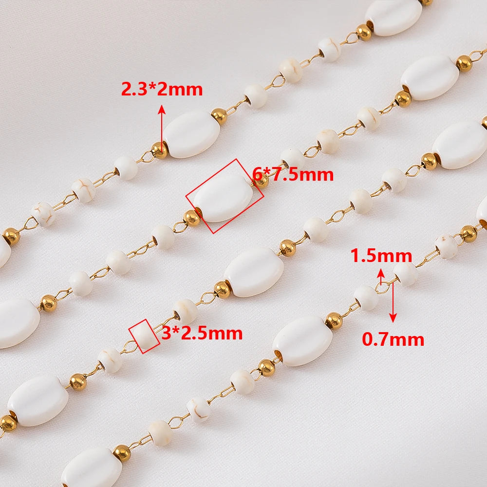 1Metre Stainless Steels White Natural Stone Starfish Beaded Chain Boho Bracelet Neckalce Beach Holiday Jewelry Making Components