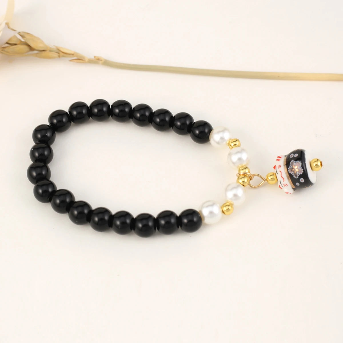 Boho Fortune Cat Charms Bracelet for Women 8mm Round Natural Stone 18cm Stretch Wire Couple Bracelet Jewelry Accessories Gifts