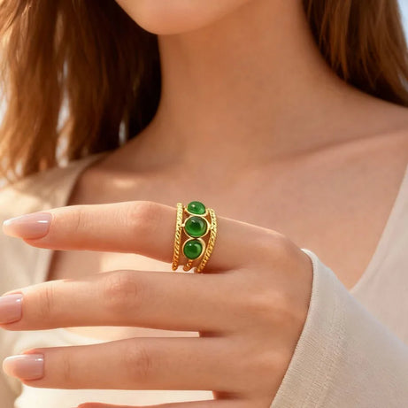 Luxury Bohemian Turquoise Ring for Women, Fashion Stainless Steel Nature Stone Open Adjustable Rings Boho Jewelry - Charlie Dolly