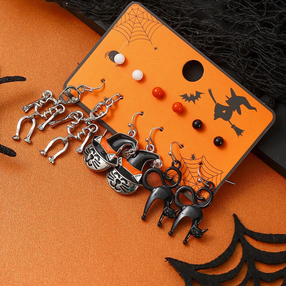 18PCS/Set Halloween Earrings Ghost Witch Pumpkin Boo Bat Spider Skull Vampire Cartoon Funny Style Cosplay Jewelry to Friend Gift - Charlie Dolly