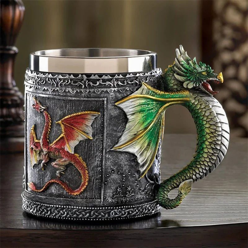 Myths And Legends Red Flying Dragon Beer Cup Coffee Cup Mug With Green Dragon Handle Great Gift For Dragon Lovers Halloween Gift