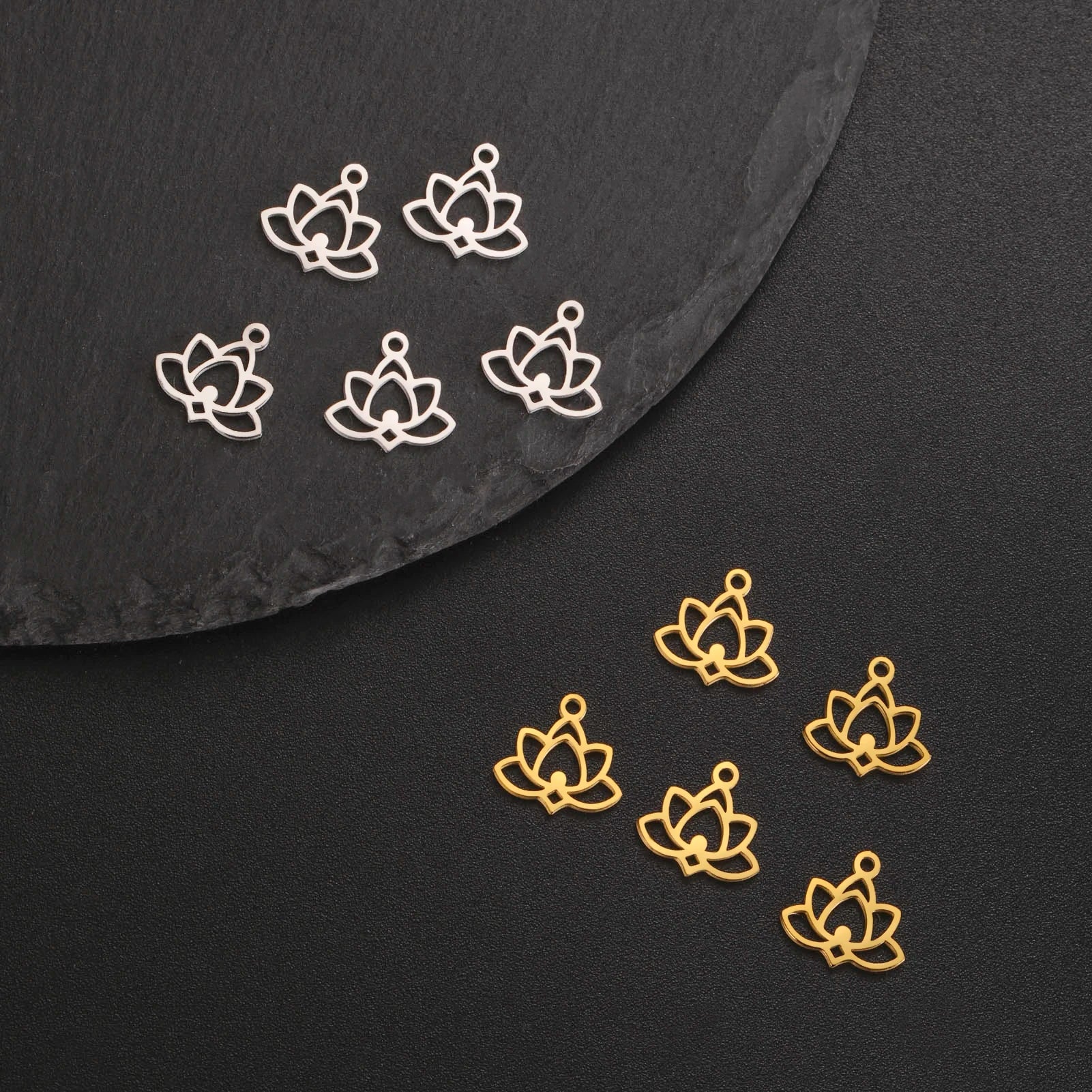 5 pieces of lotus shell stainless steel bracelet pendant necklace small sun shell pendant DIY necklace bracelet earrings jewelry