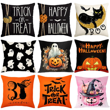 Halloween Pumpkin Ghost Pillowcase Happy Halloween Party Decorations For Home 2024 Trick or Treat Spider Bat Cat Pillow Covers