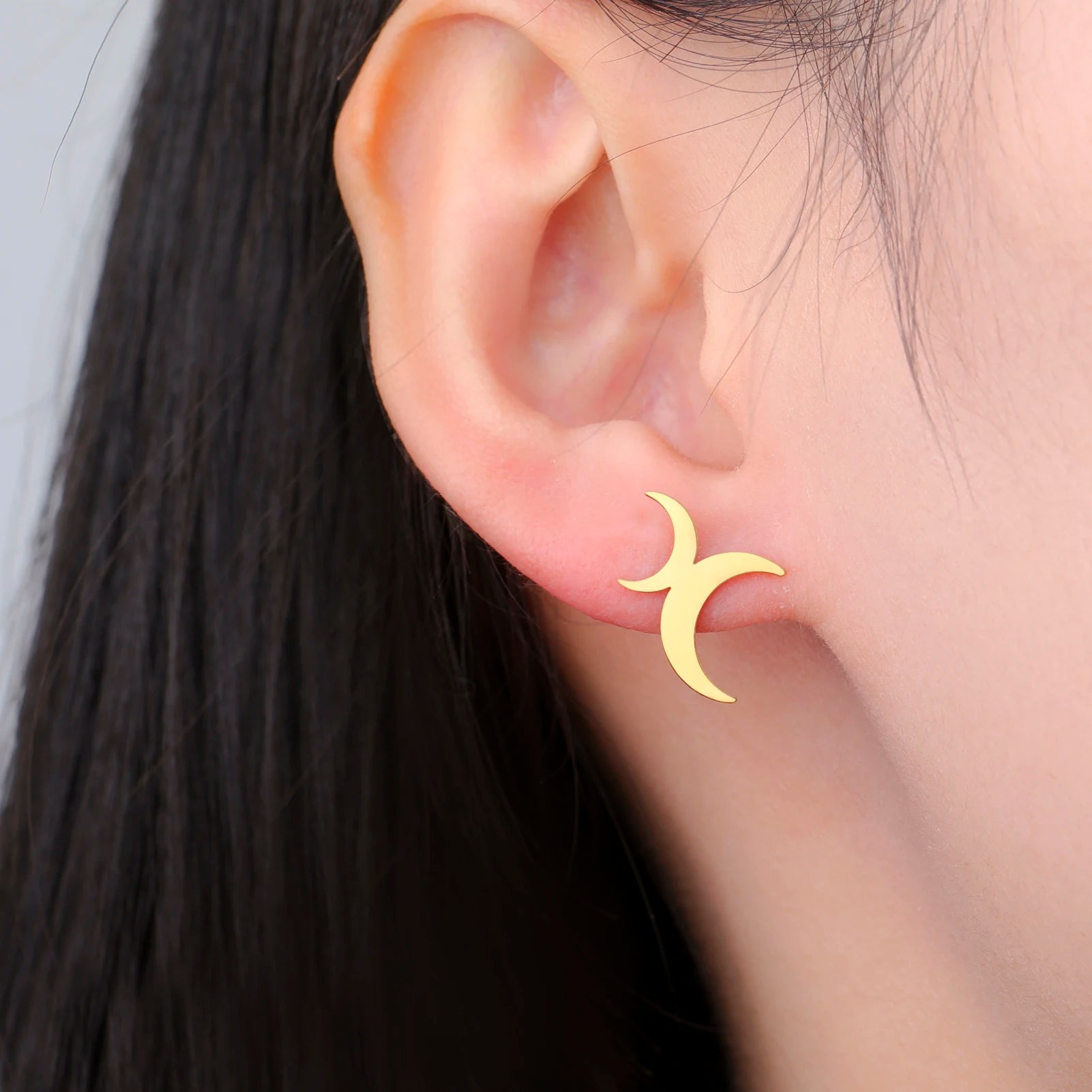 LIKGREAT Crescent Moon Earring for Women Lunar Moon Phase Stud Dangle Earrings Stainless Steel Jewelry Gift