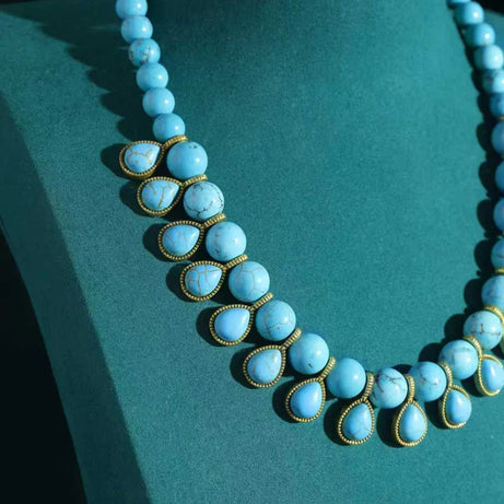 Bohemia Blue Natural Stone Water Drop Beads Chain Choker Necklace Vintage Jewelry for Woman Retro New in Boho Luxury Accessories - Charlie Dolly