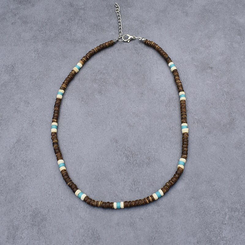 Natural Coconut Shell Necklace Men Minimalist Choker Necklace for Hombre Boy Vintage Beads Short Necklace Present for Him - Charlie Dolly