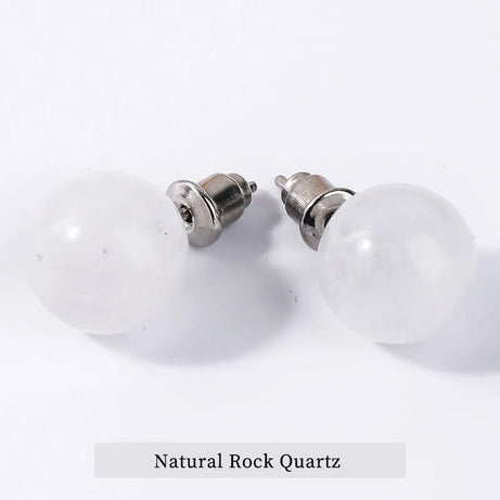Natural Stone Agate Quartz Lapis Lazuli Tiger Eye Round Bead Stud Earrings Women Fashion Simple Stainless Steel Crystal Ear Stud - Charlie Dolly