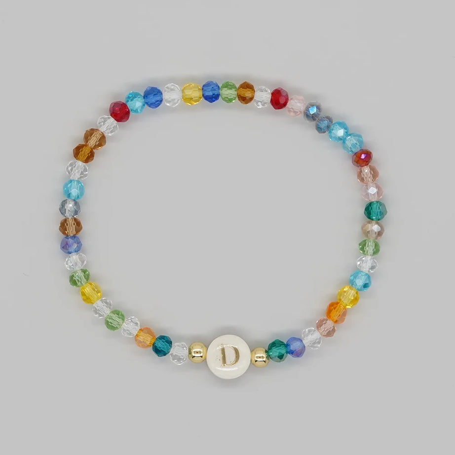 Crystal and Shell Initial Letter A to Z Boho Bracelet