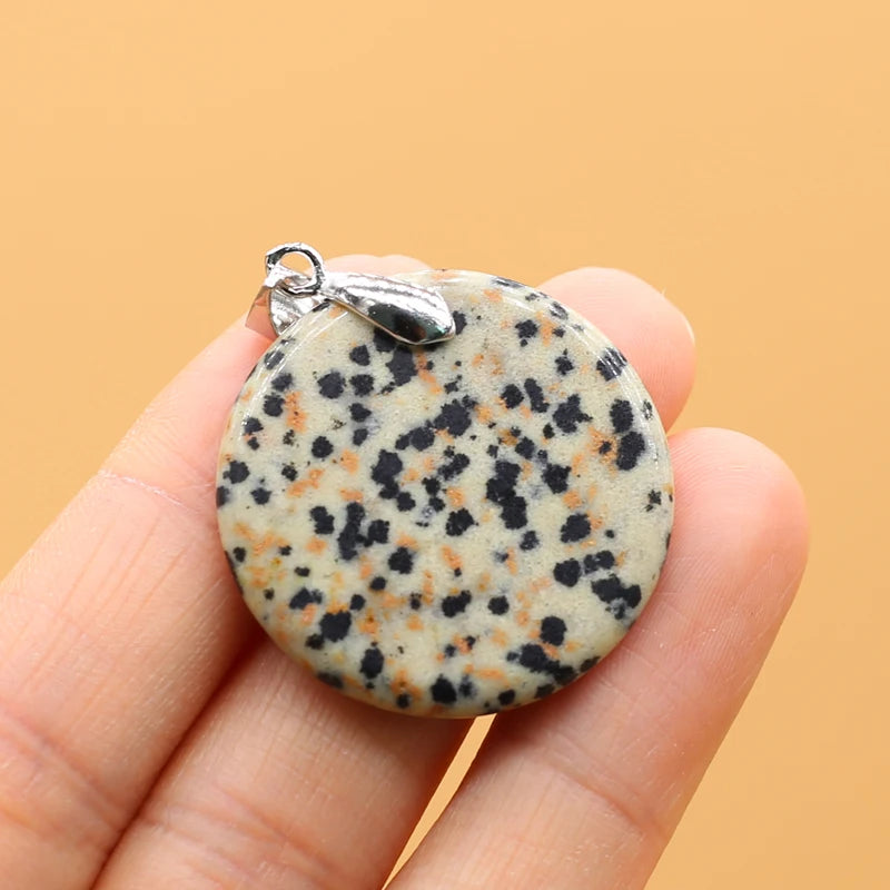 Natural Stone Agates Pendants Big Round Lapis lazuli Tiger Eye Charmsfor Jewelry Making Diy earring necklace accessories