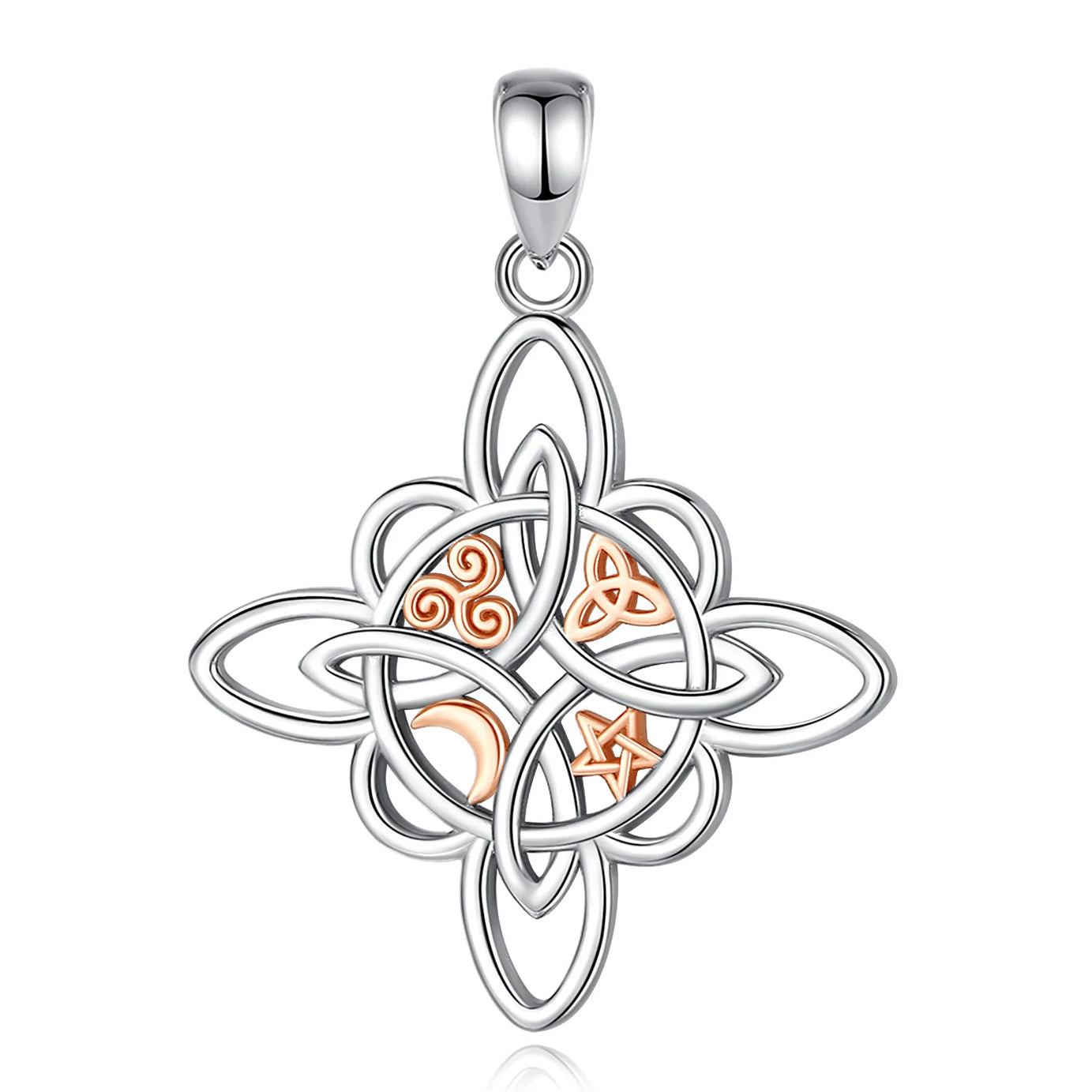 S925 Sterling Silver Witch Knot Pendant Necklace, Celtic Star & Moon Witchcraft Amulet