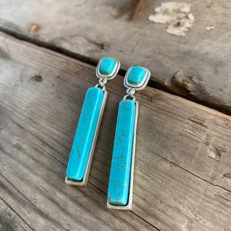 Retro Bohemian Rectangular Lapis Lazuli earrings, Fashionable Bluestone pendant, women's Jewelry Accessories - Charlie Dolly