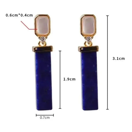 GEEZENCA 925 Silver Gold Plated Lapis Lazuli Bar Charm Dangle Drop Earrings Women CZ Geometric Oblong Simple Trendy Earring Gift - Charlie Dolly