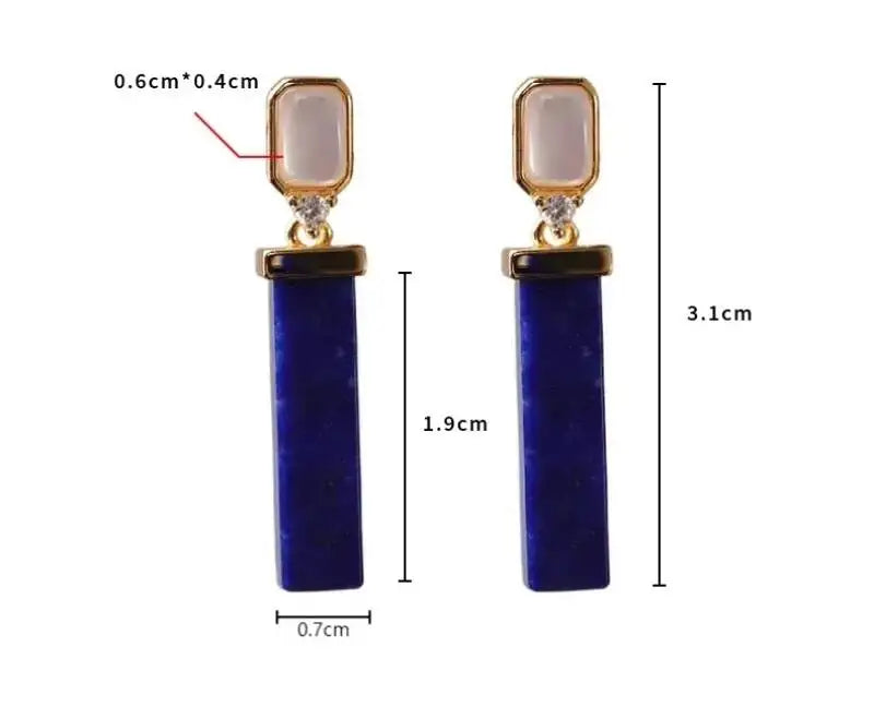 GEEZENCA 925 Silver Gold Plated Lapis Lazuli Bar Charm Dangle Drop Earrings Women CZ Geometric Oblong Simple Trendy Earring Gift