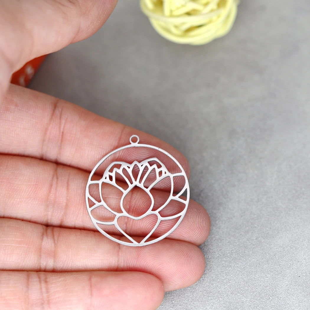 3pcs Exquiaite Amulet Moon Lotus Flower Charms DIY Craft Earrings Necklace Jewelry Making Yogo Buddhism Stainless Steel Pendant