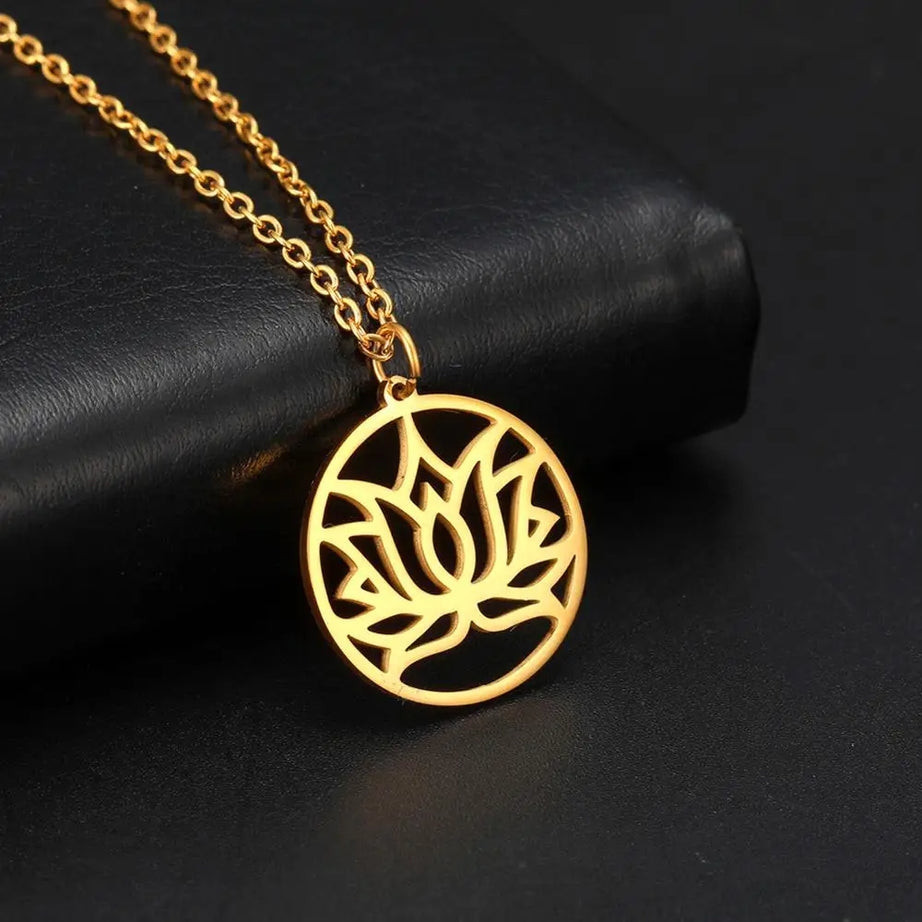 Lotus & Unalome Chakra Pendant, Stainless Steel Sacred Path Necklace
