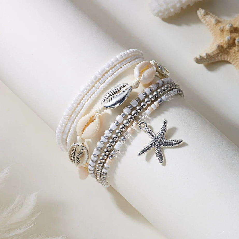 Starfish Tassel and Shell Multilayer Boho Anklet