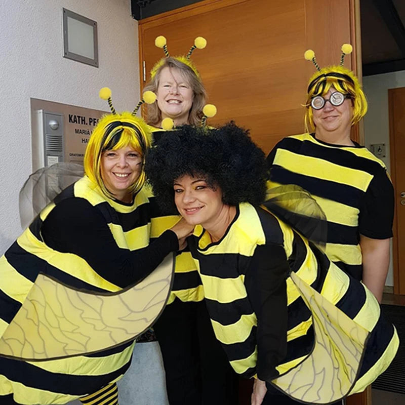 Halloween Striped Patchwork Bee Costume for Women Funny Animal Adult Costumes with Knee-high Socks and Hair Hoop Cosplay Outfit - Charlie Dolly