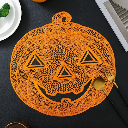 2024 New PVC Placemats for Halloween Dining Table Decoration Pumpkin Shaped Desktop Heat Insulation Pad