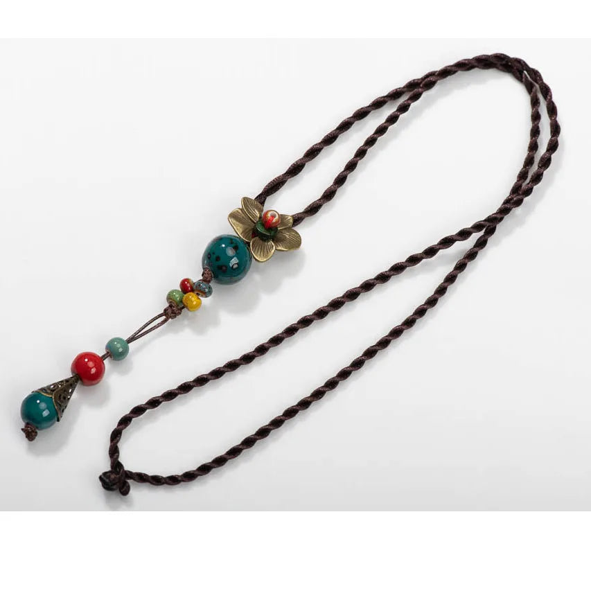 Ceramic Pendant Long Sweater Chain Necklace Jewelry
