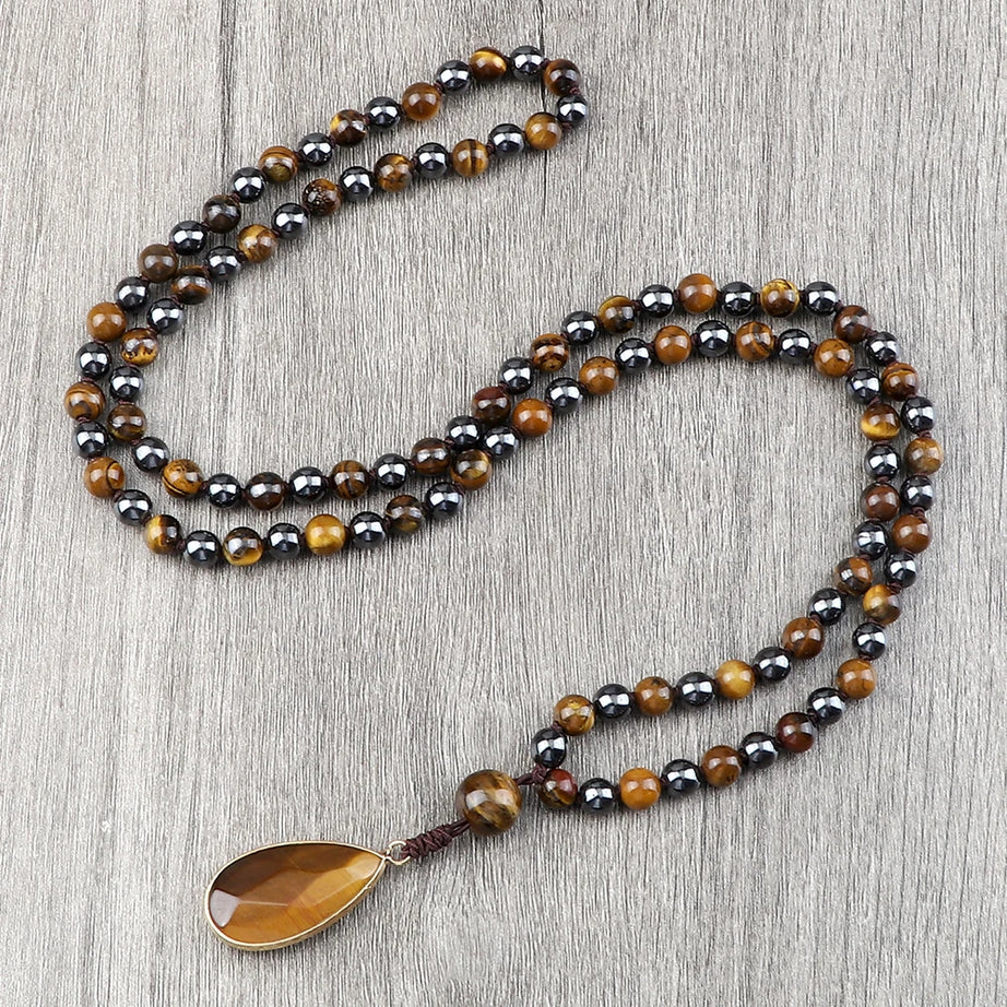 Tiger Eye Knotted 108 Mala Necklace Jewelry