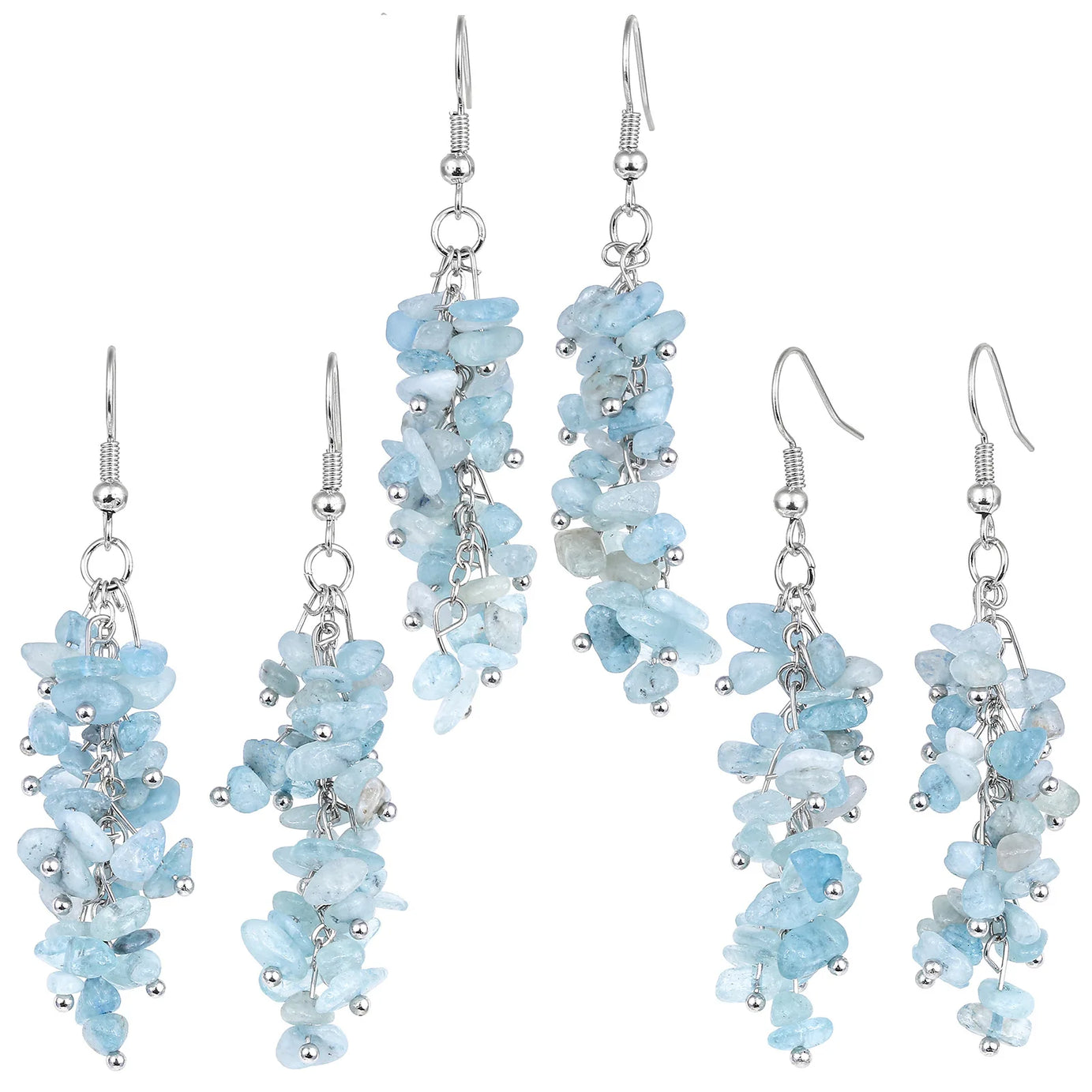 Crushed Crystal Grape Cluster Tassel Earrings, Natural Stone Boho Wedding Jewelry