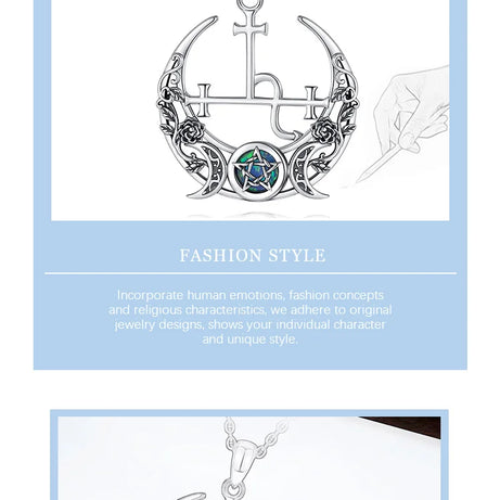 S925 Sterling Silver Lilith Moon & Opal Pendant Necklace, Triple Moon Goddess Amulet