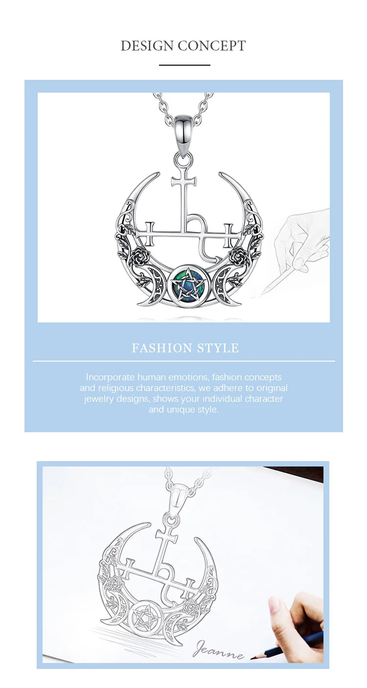 Eudora 925 Sterling Silver Lilith Moon Necklace for Women Man Opal Triple Moon Goddess Amulet Pendant Personality Jewelry Gift