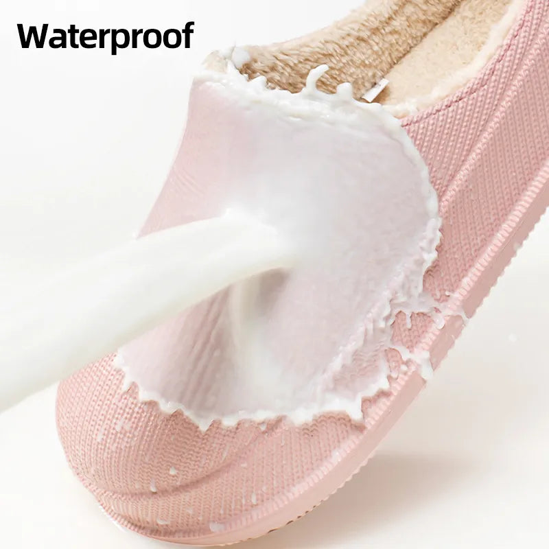 Waterproof Warm Winter Home Slippers Women Thick Platform Plush Cloud Slippers Woman Flat Heels Non Slip Couples Cotton Shoes - Charlie Dolly