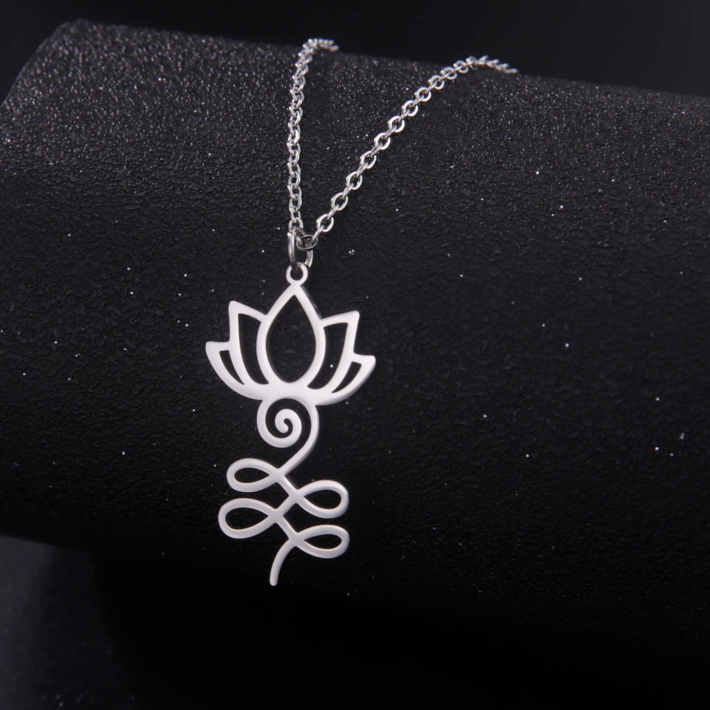 Lotus & Unalome Chakra Pendant, Stainless Steel Sacred Path Necklace