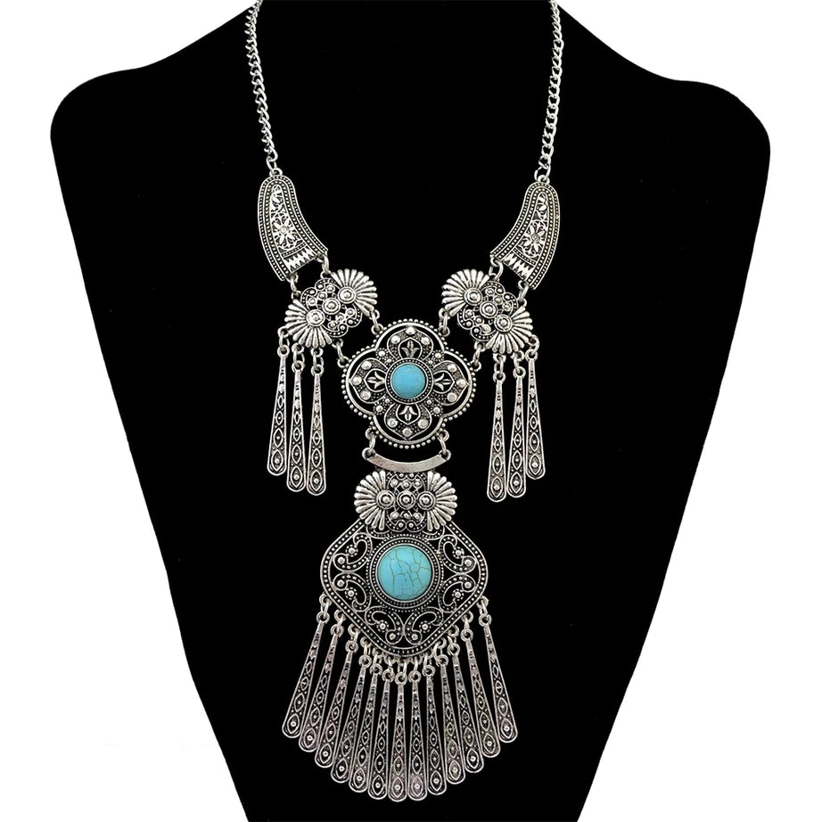 Turkish Coin Stone Tassel Bib Choker Necklace Jewelry