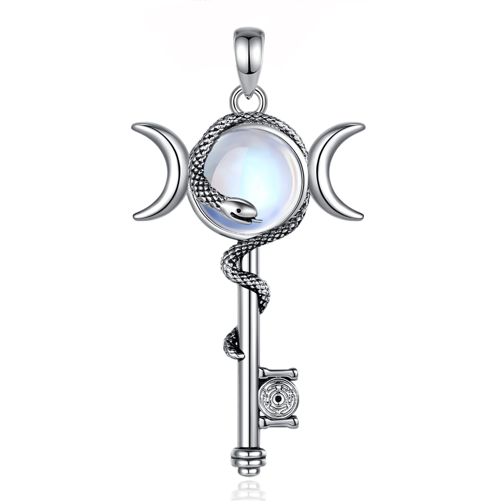 Eudora Hecate Key Moonstone Necklace Triple Moon Goddess Snake Pendant Healing Crystal Spiritual Jewelry Gift for Women Men