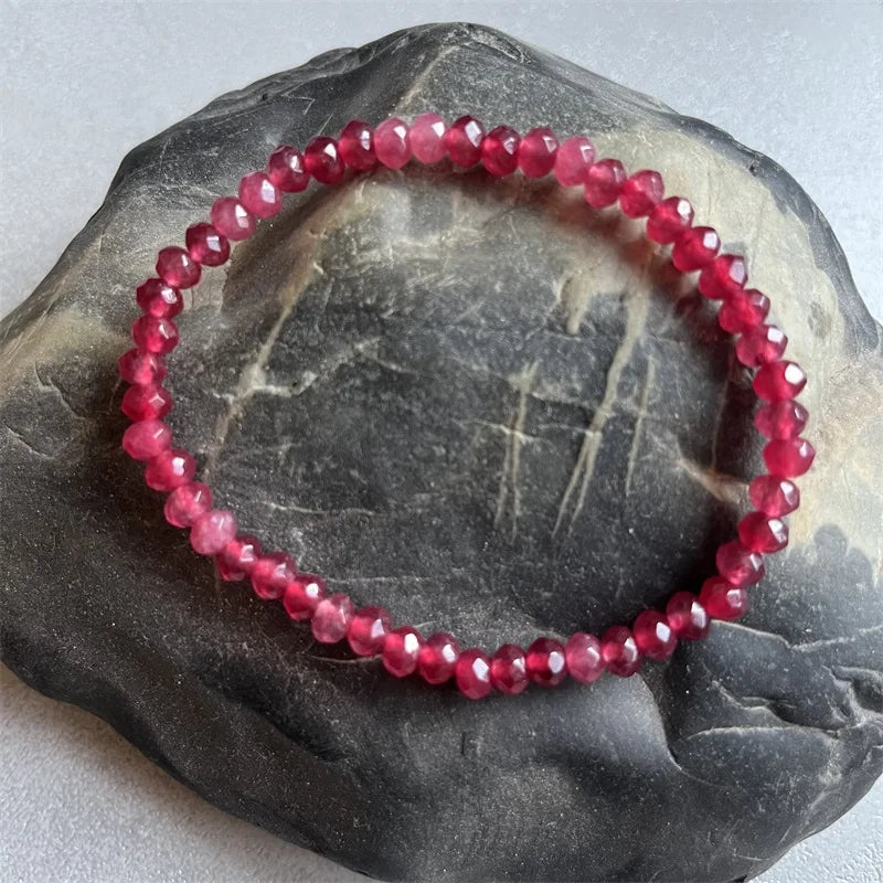 4*6MM Faceted Red Ruby Jade Bracelet Vintage Natural Stone Jewelry Noble Elegant Exquisite Beaded Hand ChainWomen Boho Geometric