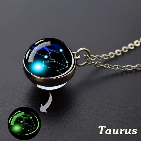 Zodiac Constellation Glow-in-the-Dark Pendant Necklace, Luminous Astrology Talisman