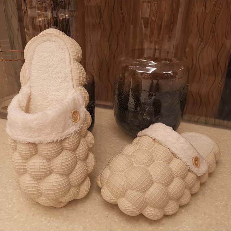 Luxury Women Cotton Bubbles Balls Slippers Bubble Slides Winter Warm Massage Slippers Bubble Shoes Lychee Slippers - Charlie Dolly
