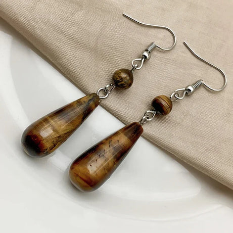 Malachite Tiger Eye Statement Drop Earrings Jewelry