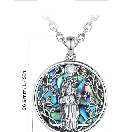 S925 Sterling Silver Triple Moon Goddess Pendant Necklace, Hecate Natural Abalone Amulet