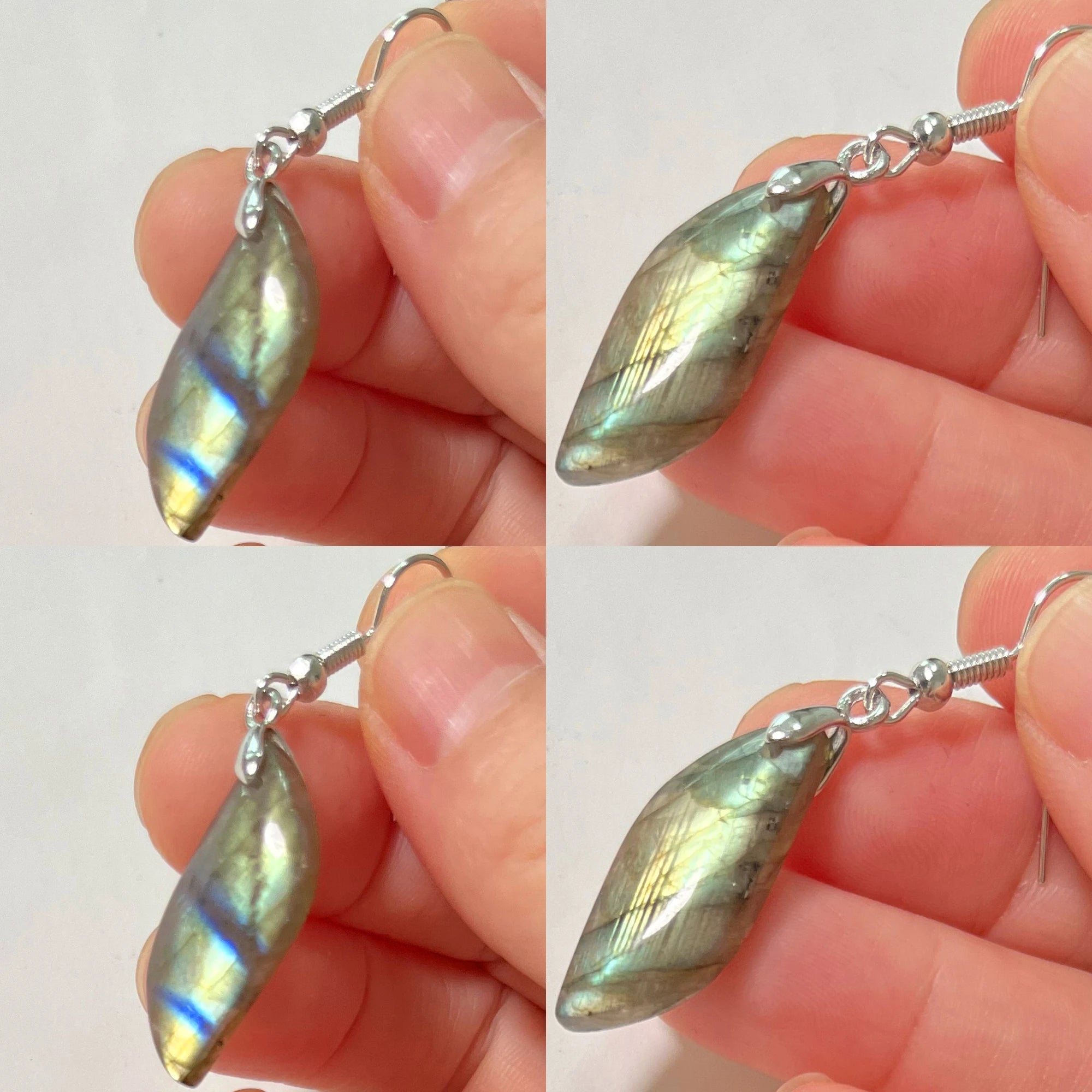 Women Men Irregular Shape Bead Natural Stone Blue Labradorite Earrings