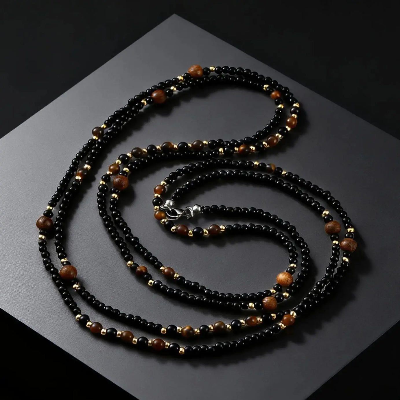 Black Agate Natural Stone Tiger Eye Beads Chain Necklace for Men, Retro Long Sweater Chain Necklace, Fashion Boho Jewelry Gift - Charlie Dolly