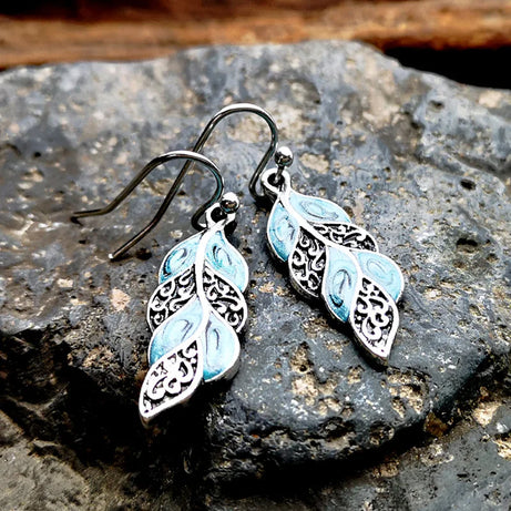 Peacock Feather Carved Metal Drop Earrings Jewelry