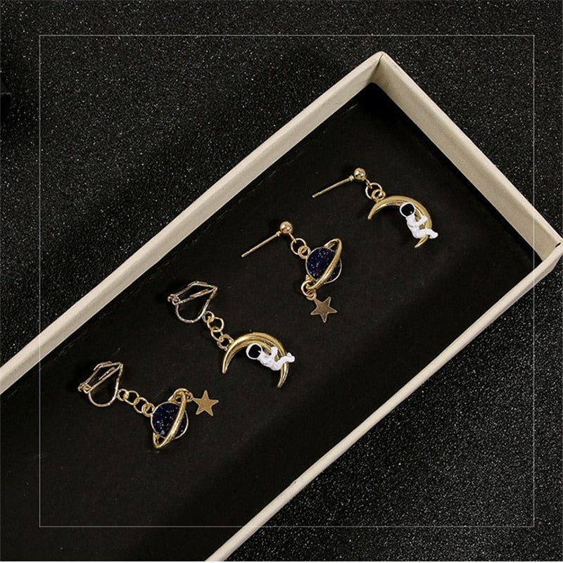 Delysia KingNova Moon Astronaut Earrings No Earrings Women Earrings Style Girl Trend - Charlie Dolly
