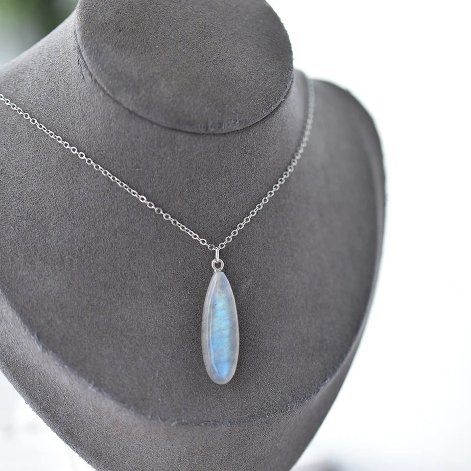 Labradorite Raw Crystal Teardrop Pendant Necklace, Moon Goddess Protection Stone