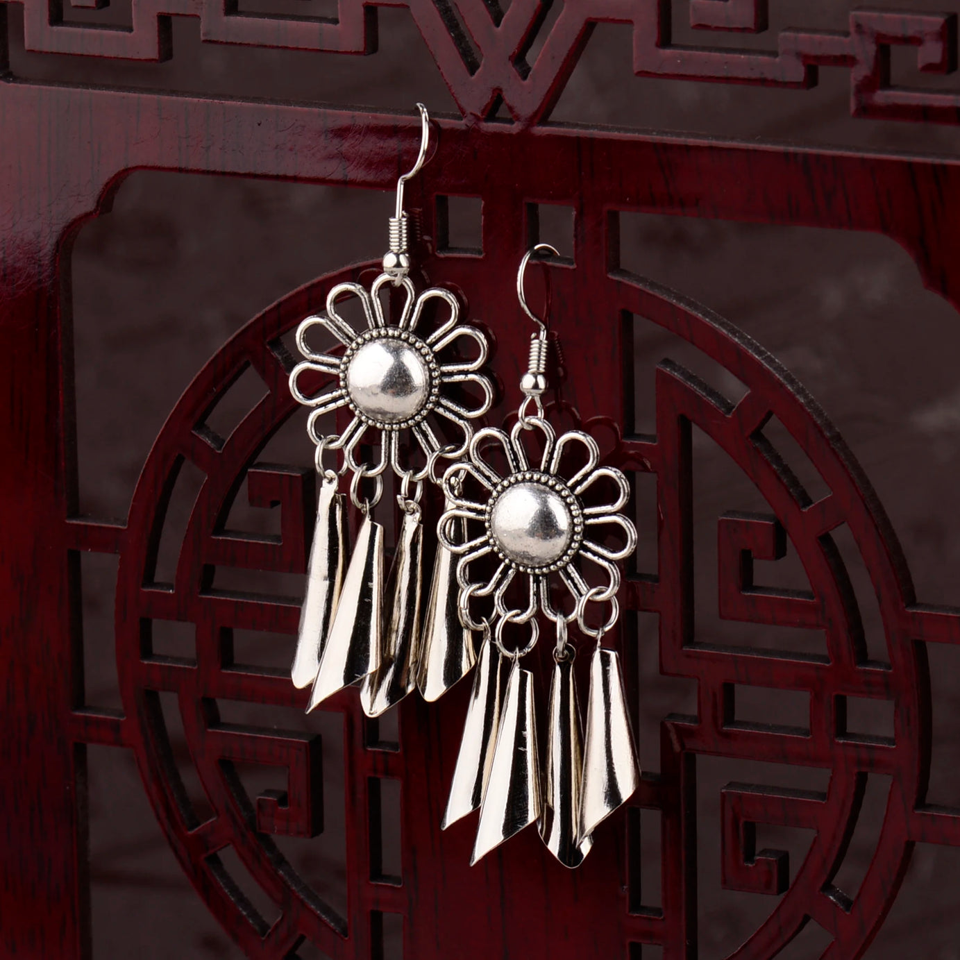 Silver Hollow Round Leaf Tassel Jhumki Earrings Jewelry