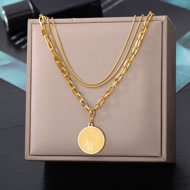 Stainless Steel Geometry Star Moon Butterfly Pendant Multilayer Chain Choker Necklace For Women Wedding Accessories Dropshipping - Charlie Dolly