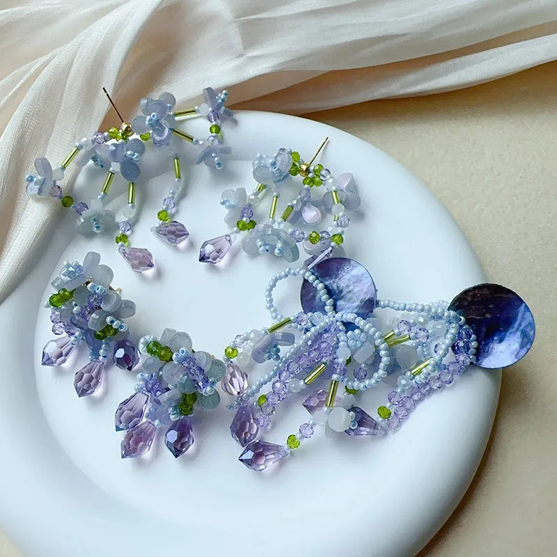 Original Design Exaggerate Flowers Earrings Elegant Floral Tassel Long Earrings Boho Style Earrings Wholesale Custom Packaging
