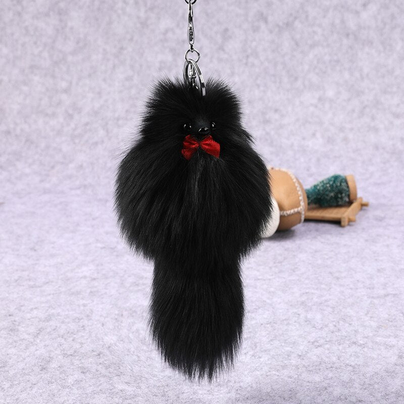 Cute Fluffy Bow-knot Fox Ball Key Chain Rings Pompom Real Fox Fur Charm Keychain Car Bag Key Ring Women Jewelry - Charlie Dolly