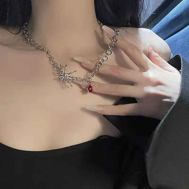 1Pcs Punk Spider Crystal Pendant Necklace Goth Chain Choker For Women Halloween Party Jewelry Gift - Charlie Dolly