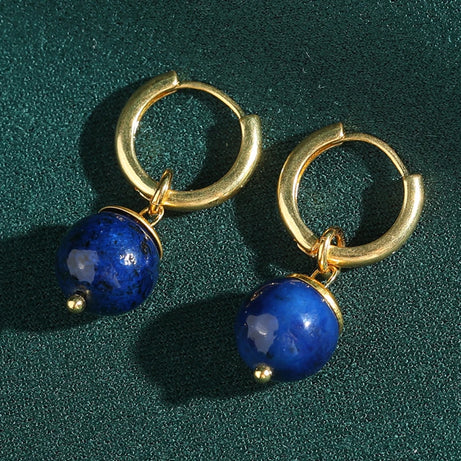 Vintage Lapis Lazuli Drop Earrings Hoop Gold Color High Quality Luxury Quality Jewelry Natural Stone Accessories Women Gift 2025 - Charlie Dolly