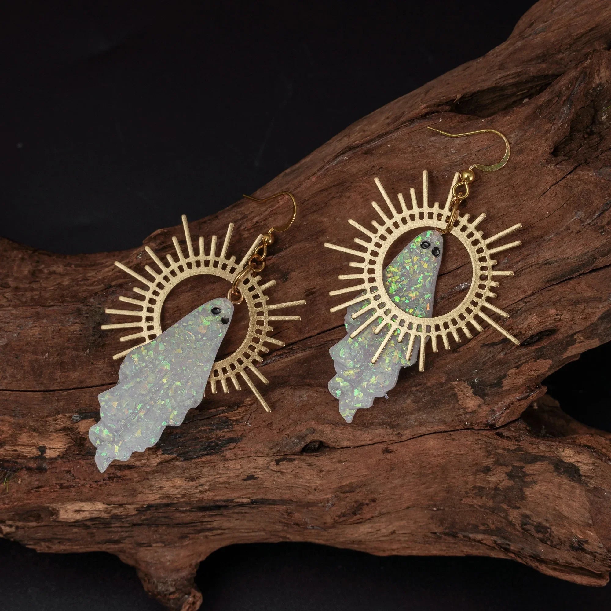 Goth Sun Ghost Star Ghost Earrings Halloween Handmade Earrings Resin Gothic Punk Style Horror Woman Witches Jewelry Dangle Gift - Charlie Dolly