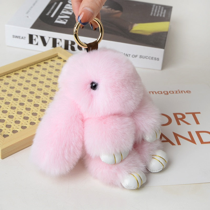 15CM Charm Real Fur Pompom Rabbit Keychain For Luxury Women Bag Men Car KeyRing Girl Gifts Cute Doll Plush Key Chains Pendent - Charlie Dolly