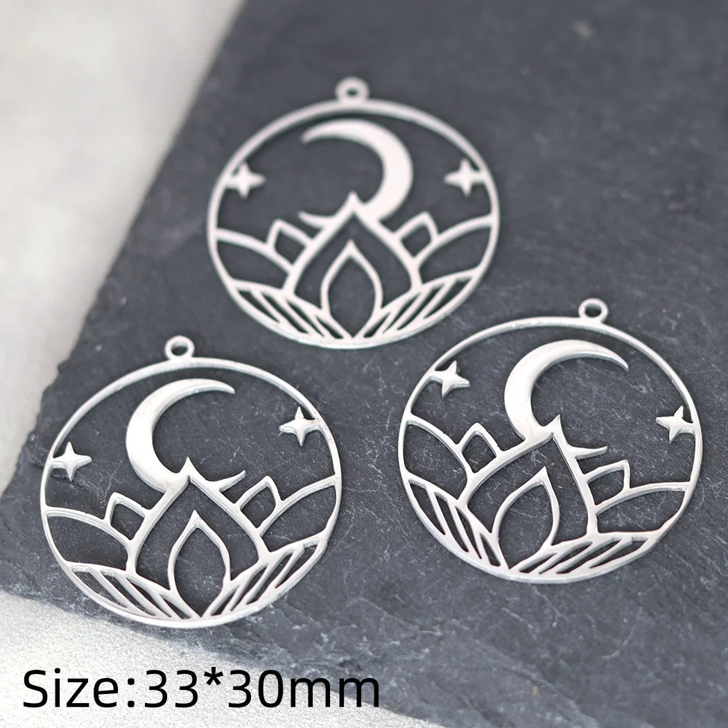 3PCS Art Line Lotus Flower Moon DIY Craft Tassels Earrings Necklace Stainless Steel Pendant Charms for Jewelry Making Accessory